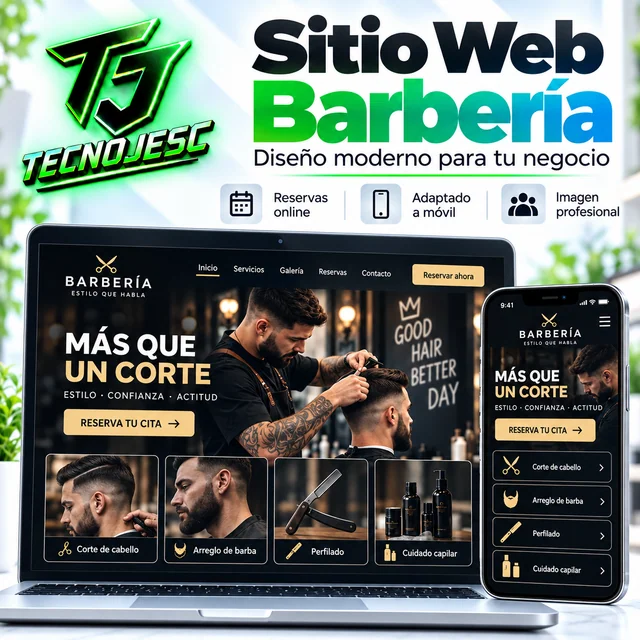 Sitio web para barbería, presentación ilustrativa