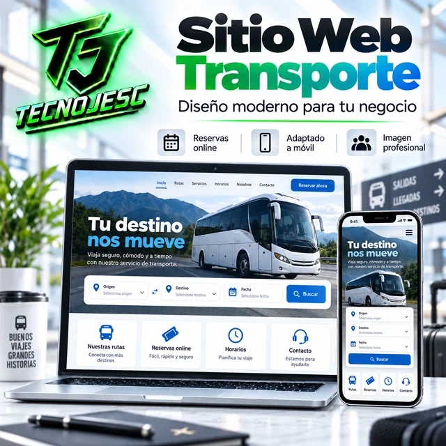 Sitio web para transporte, presentación ilustrativa