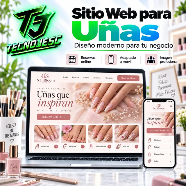Sitio web para uñas, presentación ilustrativa